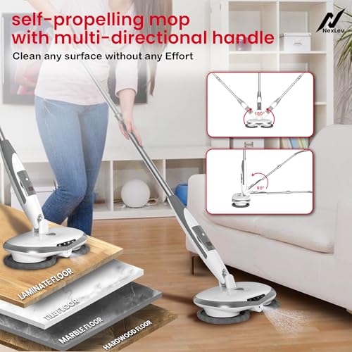 NexLev Cordless Spin Mop|50 Min Runtime|2 Extra Mop Pads | Type C | For Home Kitchen & Office Use | Water Spray Function|Self Propelling|Mopping for All Floor Types|LED for Corners and Underbed|SPM-01 - Image 4