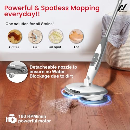 NexLev Cordless Spin Mop|50 Min Runtime|2 Extra Mop Pads | Type C | For Home Kitchen & Office Use | Water Spray Function|Self Propelling|Mopping for All Floor Types|LED for Corners and Underbed|SPM-01 - Image 2