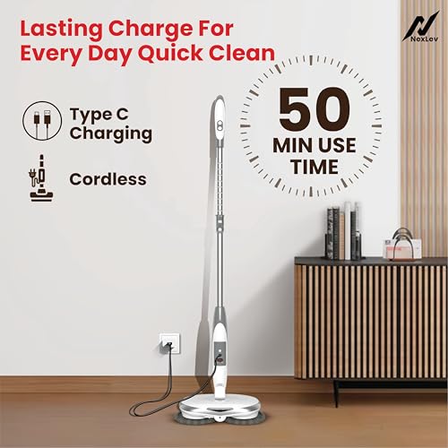 NexLev Cordless Spin Mop|50 Min Runtime|2 Extra Mop Pads | Type C | For Home Kitchen & Office Use | Water Spray Function|Self Propelling|Mopping for All Floor Types|LED for Corners and Underbed|SPM-01 - Image 5