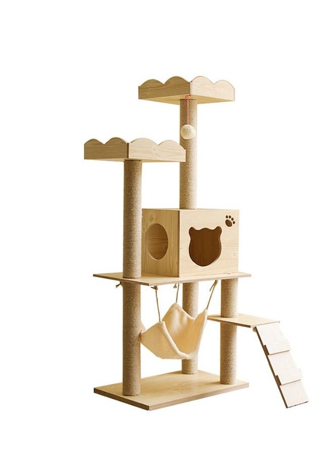 CityRiya-Long Solid Wood Cat Climbing Frame Pet Kennel House 135*60*40cm  - Image 1