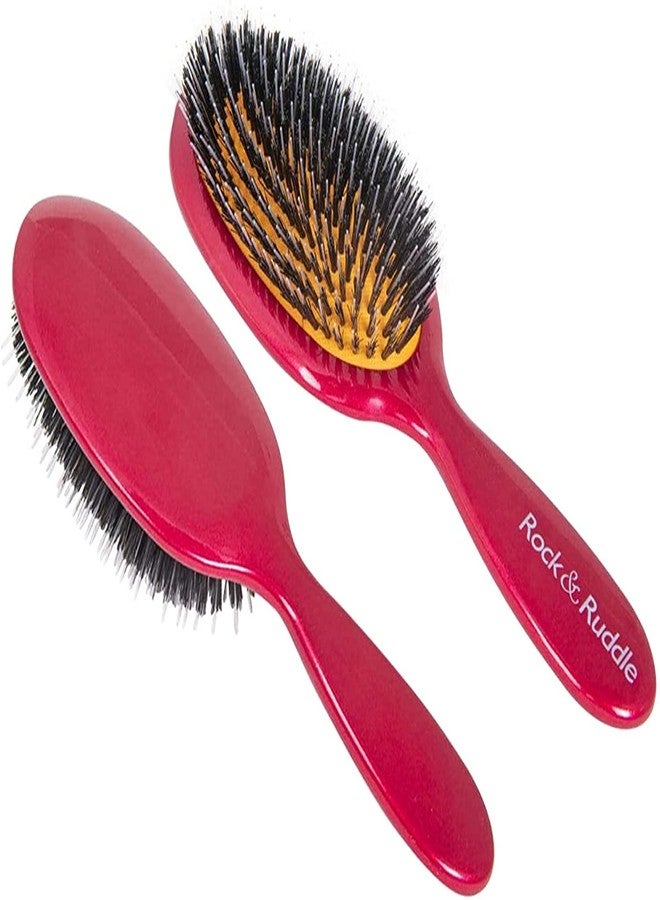Rock & Ruddle Natural Mixed Boar Bristle Hair Brush for Women and Kids (Small/Travel Size, 17.5cm) - Perfect for Wet or Dry Hair, Detangling Smoothing Blowdrying - Made in UK - Red Shimmer Design - Image 1