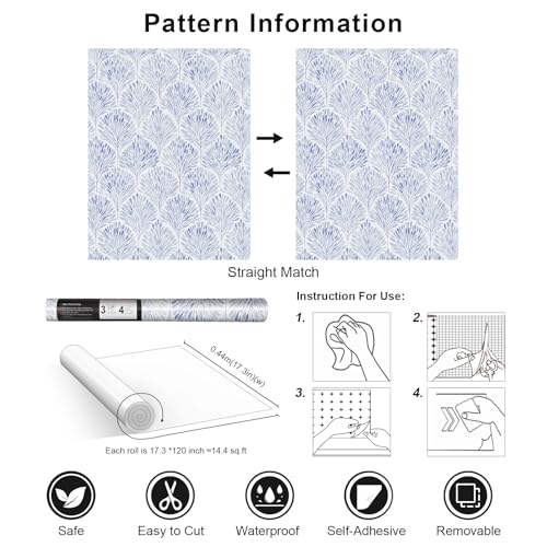 Simon&Siff Modern Wallpaper Peel and Stick Boho Contact Paper Blue Geometric Wallpaper Removable Waterproof Self Adhesive Wall Paper for Bedroom Cabinets Decor 120" x 17.3" - Image 4