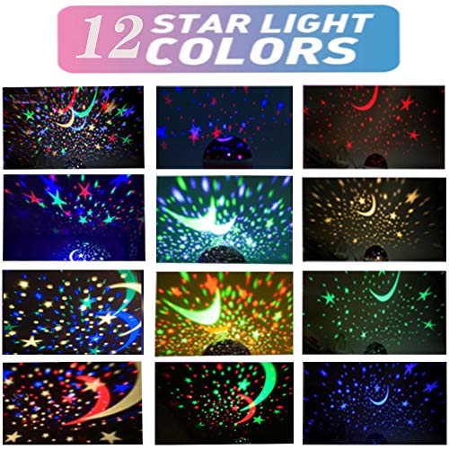 Borelor Star Night Light for Kids, 12 Color Changing Lights Modes with USB Cable, 360°Rotating Moon Star Projector Desk Lamp for Bedroom Party Decor & Girls Birthday Gift - Image 2