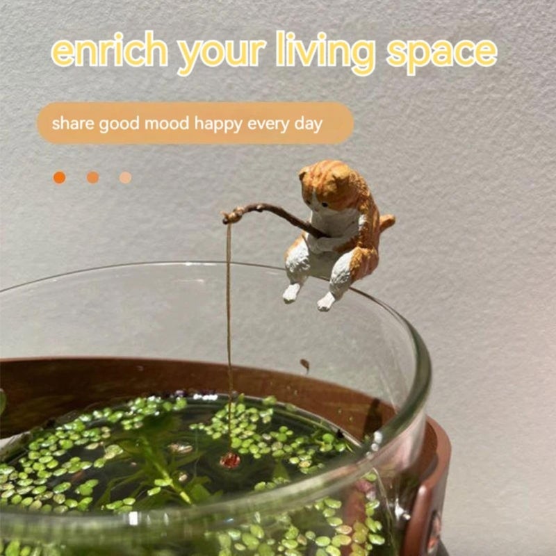 VAYINATO ® 1 Pcs Small Fishing Cat Statue Fishtank Decoration Aquarium Personalized Ornament Cat Fishing Vivid Shape Resin Figures Cute Fishing Cat Decor - Random Colors & Shape by Petzlifewolrd - Image 5