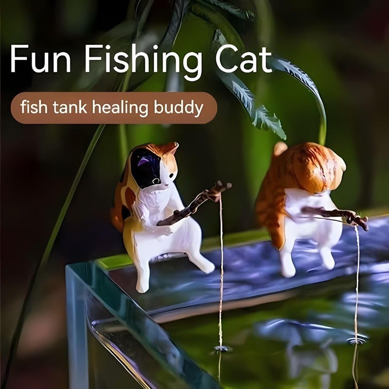 VAYINATO ® 1 Pcs Small Fishing Cat Statue Fishtank Decoration Aquarium Personalized Ornament Cat Fishing Vivid Shape Resin Figures Cute Fishing Cat Decor - Random Colors & Shape by Petzlifewolrd - Image 3
