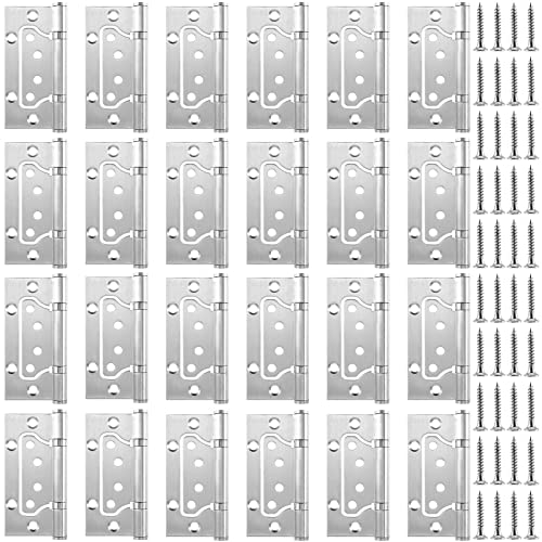 ZEONHAK 24 Pack 4 x 3 Inch Non Mortise Door Hinges, Brushed Surface Door Hinges, Stainless Steel Door Hinge with Mounting Screws, Silver, 12 Pairs - Image 2