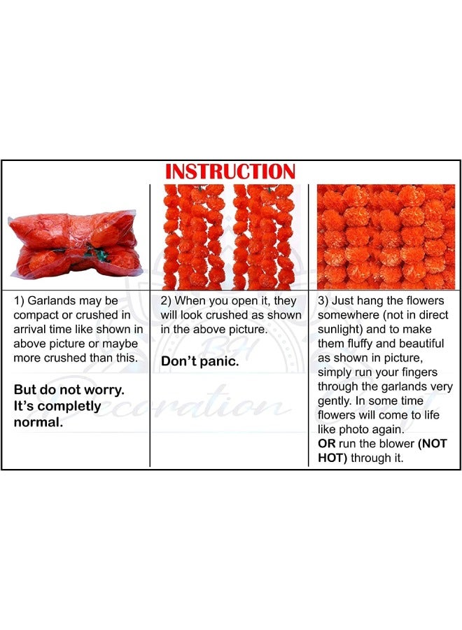 Shreeji 5 Pack Orange And Yellow Artificial Marigold Flower Garlands 5 Ft Long Each for Parties Indian Weddings Theme And Home Decoration Photo Prop Diwali Festival - Image 5