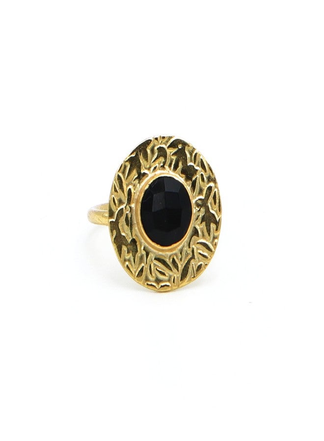 DuaBlack Onyx Adjustable Round Ring – 18kt Gold Plated Brass for Women - Image 1