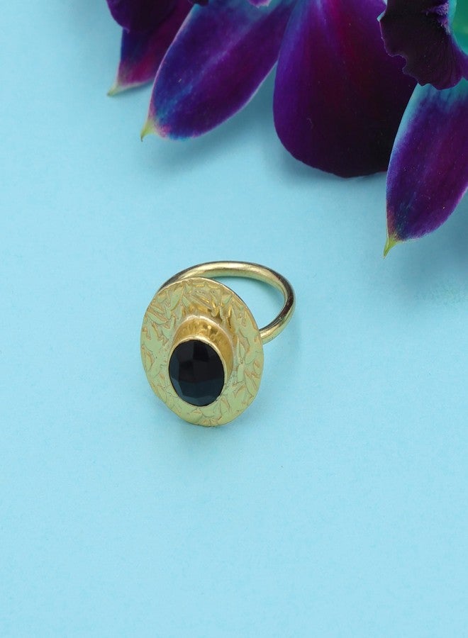DuaBlack Onyx Adjustable Round Ring – 18kt Gold Plated Brass for Women - Image 2