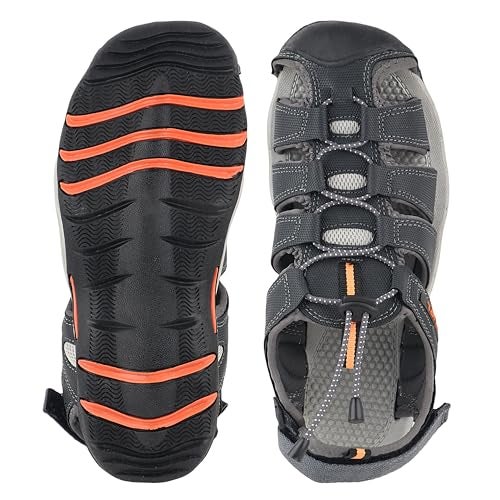 FUEL Soldier-08 Flexible Fisherman Comfortable & Breathable Sporty Look Outdoor Sandals for Men in Protective Bump Toe with Anti-Skid & Trendy Footwear (Grey-Orange,8UK) - Image 5