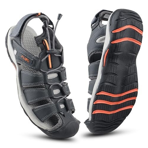 FUEL Soldier-08 Flexible Fisherman Comfortable & Breathable Sporty Look Outdoor Sandals for Men in Protective Bump Toe with Anti-Skid & Trendy Footwear (Grey-Orange,8UK) - Image 1