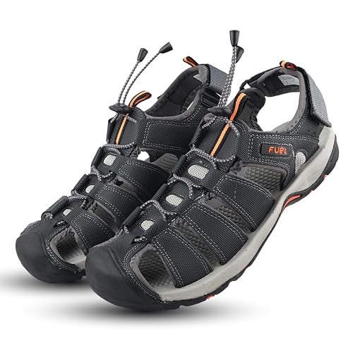 FUEL Soldier-08 Flexible Fisherman Comfortable & Breathable Sporty Look Outdoor Sandals for Men in Protective Bump Toe with Anti-Skid & Trendy Footwear (Grey-Orange,8UK) - Image 4
