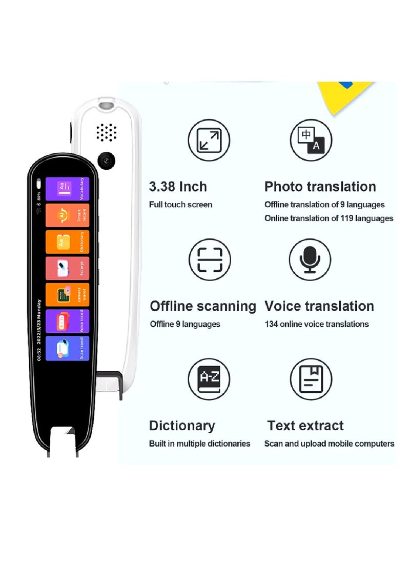 ELTRAZONE Translator Pen Scanner Pen 134 Language Translator Device 3.38 Inch Full Touch IPS Screen OCR Text To Speech Image Scanner To Text Wifi Wireless Reading Pen With Camera And Speaker For Dyslexia 9 Language Offline Translator With 8GB Internal Storage Translation Pen Black - Image 2