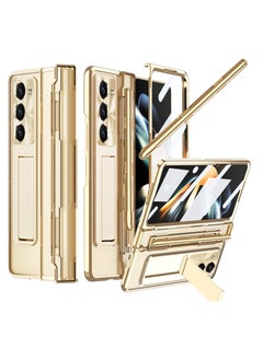 KASTWAVE Protective Case for Samsung Z Fold 5 - Compatible with S Pen & S Pen Holder & Kickstand, Stylish Gold Case with Pen Slot for Galaxy Z Fold 5 and Galaxy Z Fold 5 5G (Gold)  - Image 1