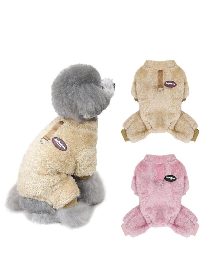 Dog Hoodie, Winter Pajamas Warm Fuzzy Puppy 4 Leg Clothes for Chihuahua Onesies Jumpsuit Clothing Pet Dogs 2 Pack Soft Cold Weather Pink Brown, Medium - Image 1