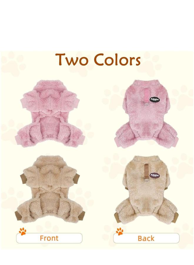 Dog Hoodie, Winter Pajamas Warm Fuzzy Puppy 4 Leg Clothes for Chihuahua Onesies Jumpsuit Clothing Pet Dogs 2 Pack Soft Cold Weather Pink Brown, Medium - Image 4