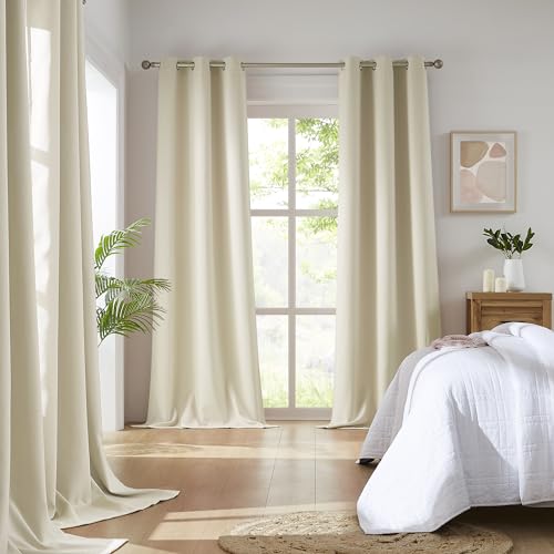 DUALIFE ستائر دوالايف كريمة بيج معتمة للغرف 42 × 63 بوصة للطول لغرفة النوم معزولة حرارياً، 1 زوج - Image 2