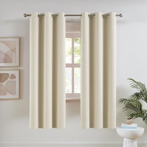 DUALIFE ستائر دوالايف كريمة بيج معتمة للغرف 42 × 63 بوصة للطول لغرفة النوم معزولة حرارياً، 1 زوج - Image 1