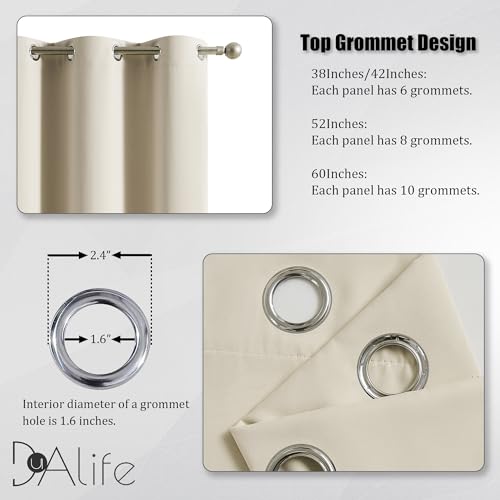 DUALIFE ستائر دوالايف كريمة بيج معتمة للغرف 42 × 63 بوصة للطول لغرفة النوم معزولة حرارياً، 1 زوج - Image 3
