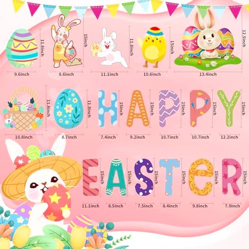 FathiSooc 18 PCs Easter Decorations Happy Easter Yard Signs with Stakes, Giant Modern Multi Colored Plastic Yard Signs, 15 x 11.1 Inches, Stake Mount, Weatherproof, Reusable - Image 5