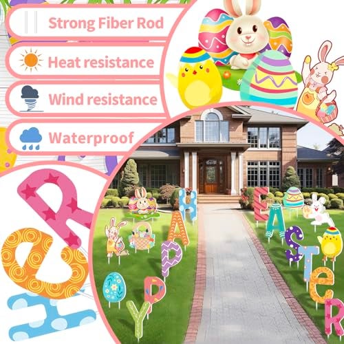 FathiSooc 18 PCs Easter Decorations Happy Easter Yard Signs with Stakes, Giant Modern Multi Colored Plastic Yard Signs, 15 x 11.1 Inches, Stake Mount, Weatherproof, Reusable - Image 3
