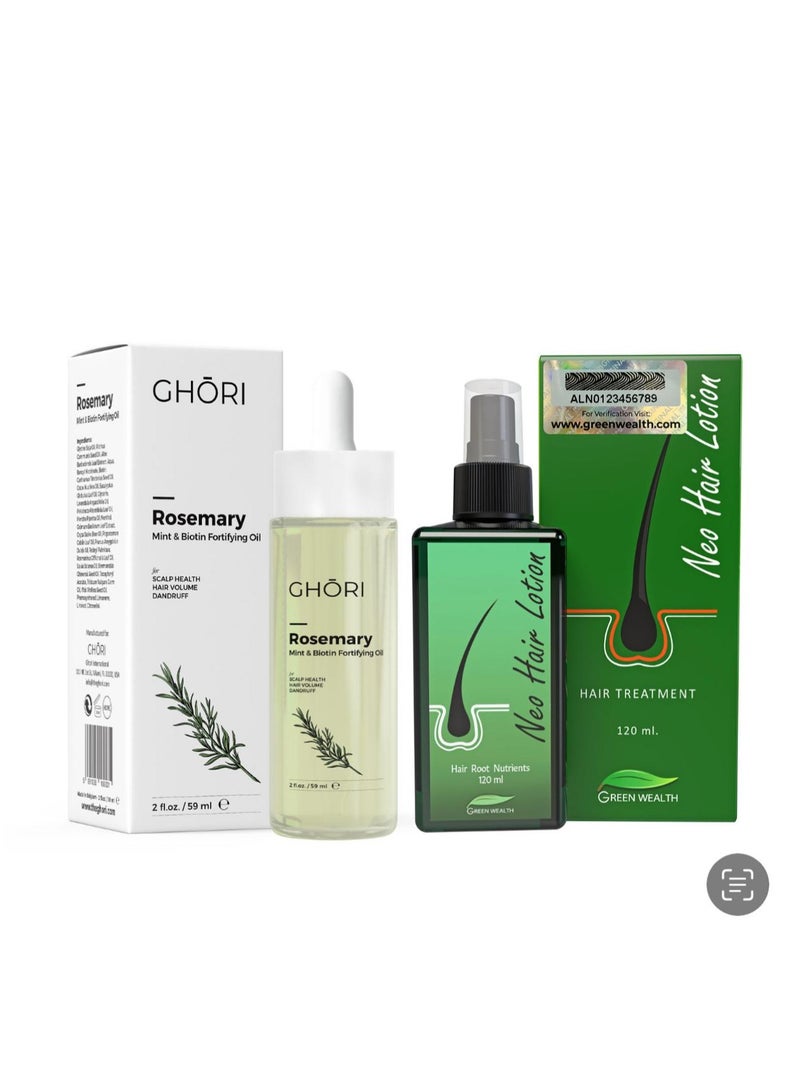 GHORI Green Wealth Neo Hair Lotion + Ghori Rosemary, Mint & Biotin Fast Hair Regrowth Formula, COMBO PACK - Image 1