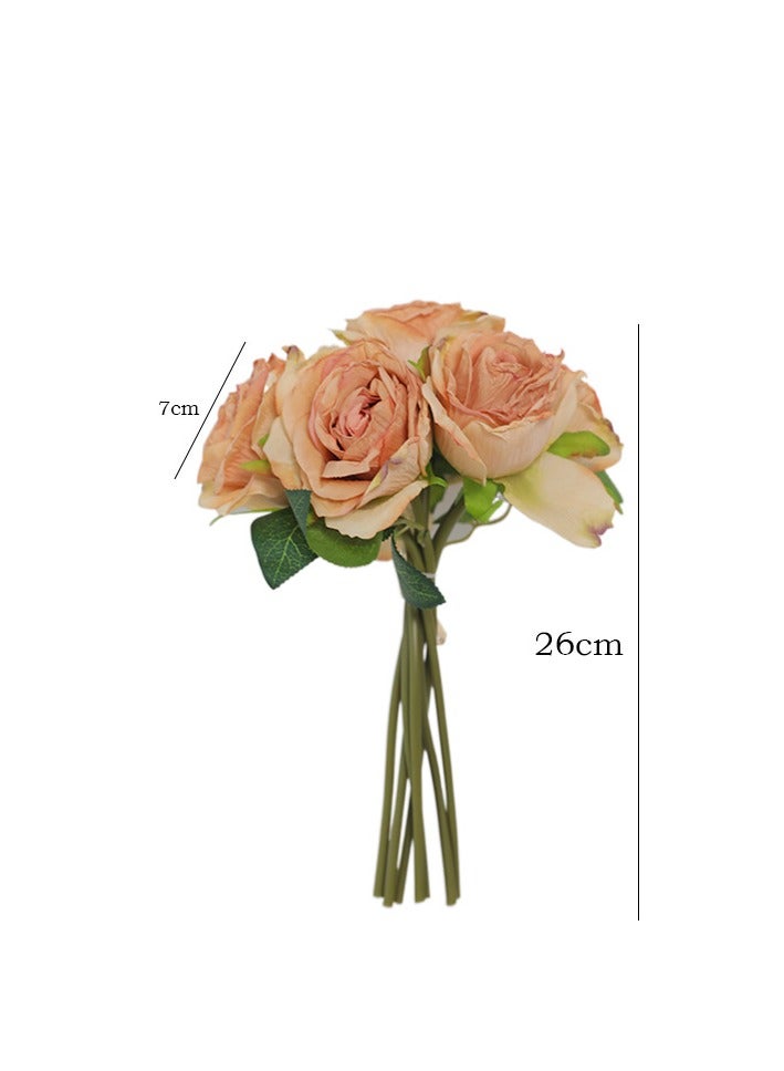 Artificial Burnt-edge Rose Bouquet, Luxury Faux Dried Flower Arrangement, wedding bouquet，Decorative Hand-tied Rose Bunch for Home Decor, European Style Garland, Wedding Arch & Outdoor Ceremony Decoration, Multiple Styles Available - Image 2