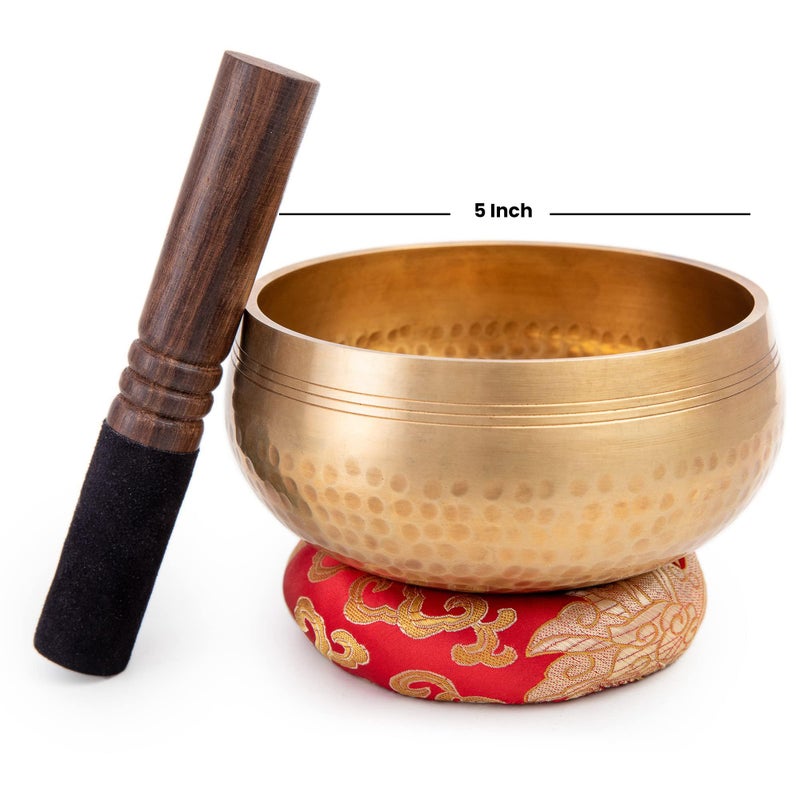 HIMALAYAN BAZAAR Tibetan Singing Bowl Set - Easy To Play for Beginners - Authentic Handcrafted Mindfulness Meditation Holistic Sound 7 Chakra Healing Gift by Himalayan Bazaar (5") - Image 2