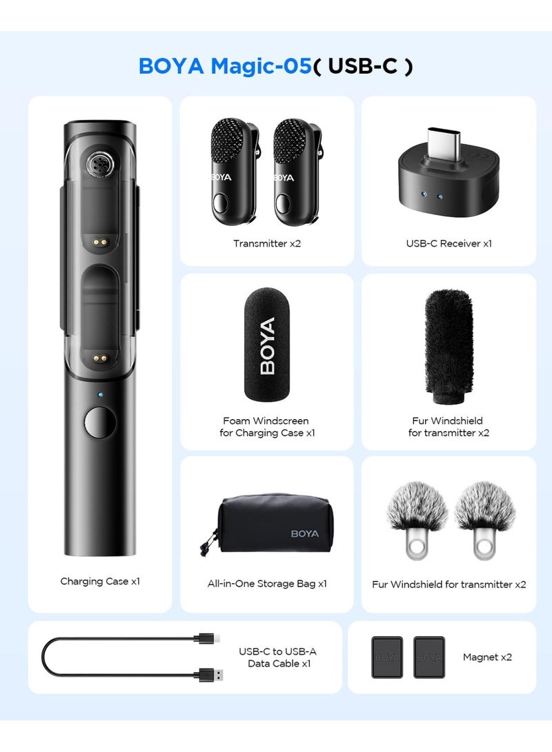 BOYA Magic-05 Wireless Lavalier Microphone, 30Hrs Battery,328FT LOS Range, Safety Track &Limiter, Ai Noise Reduction USB-C Wireless Lapel Mini Mic for Android iPhone 16/15 Audio Video Live Broadcast - Image 2
