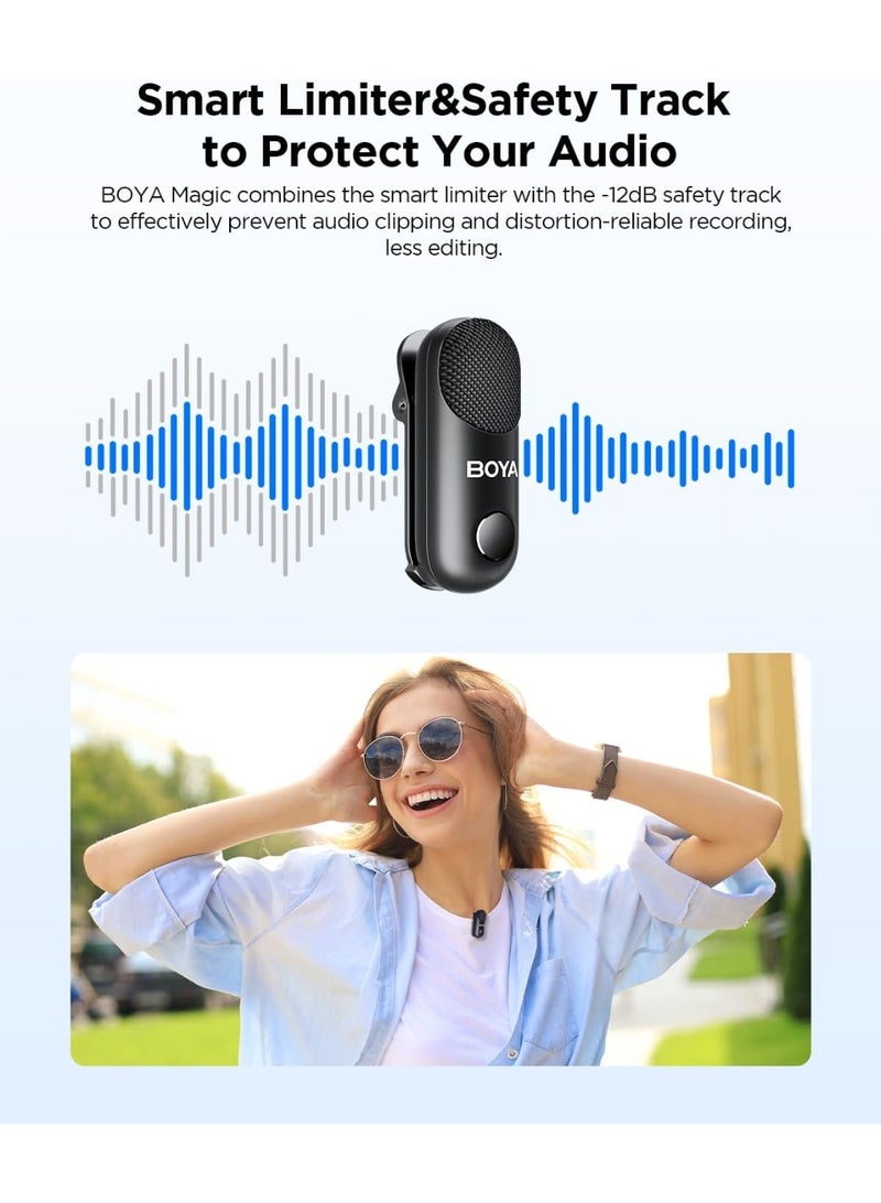 BOYA Magic-05 Wireless Lavalier Microphone, 30Hrs Battery,328FT LOS Range, Safety Track &Limiter, Ai Noise Reduction USB-C Wireless Lapel Mini Mic for Android iPhone 16/15 Audio Video Live Broadcast - Image 4