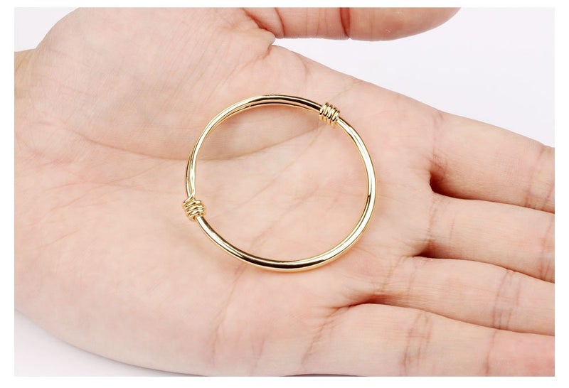 Eymi Children Jewelry 18k Gold Plated Bangle Bracelet for Toddlers Gift Safe Easy Adjustable 4.7" - 5.9" (C: 2Pcs (Style 1)) - Image 4