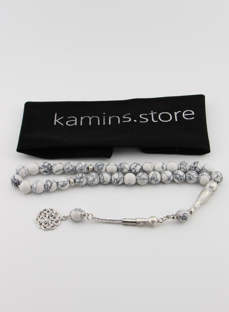 Kamins Collection Round White Turquoise Tasbih (Blue Lines ) - Image 1