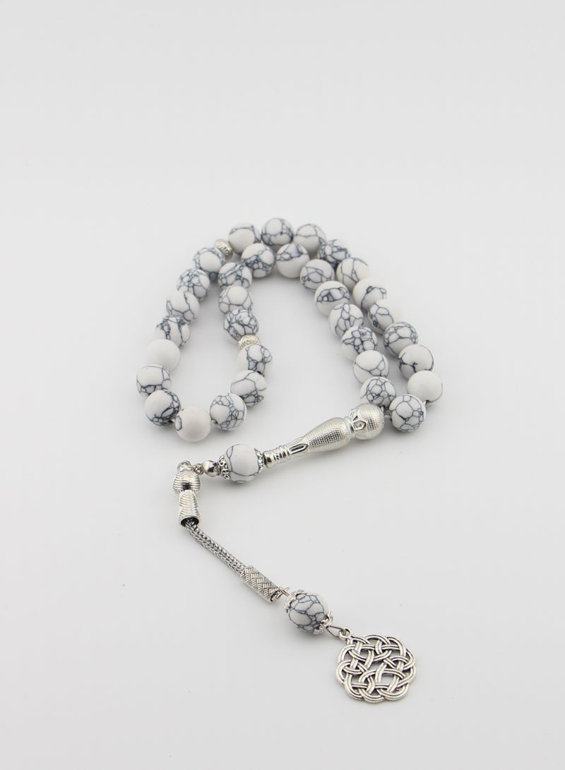 Kamins Collection Round White Turquoise Tasbih (Blue Lines ) - Image 2