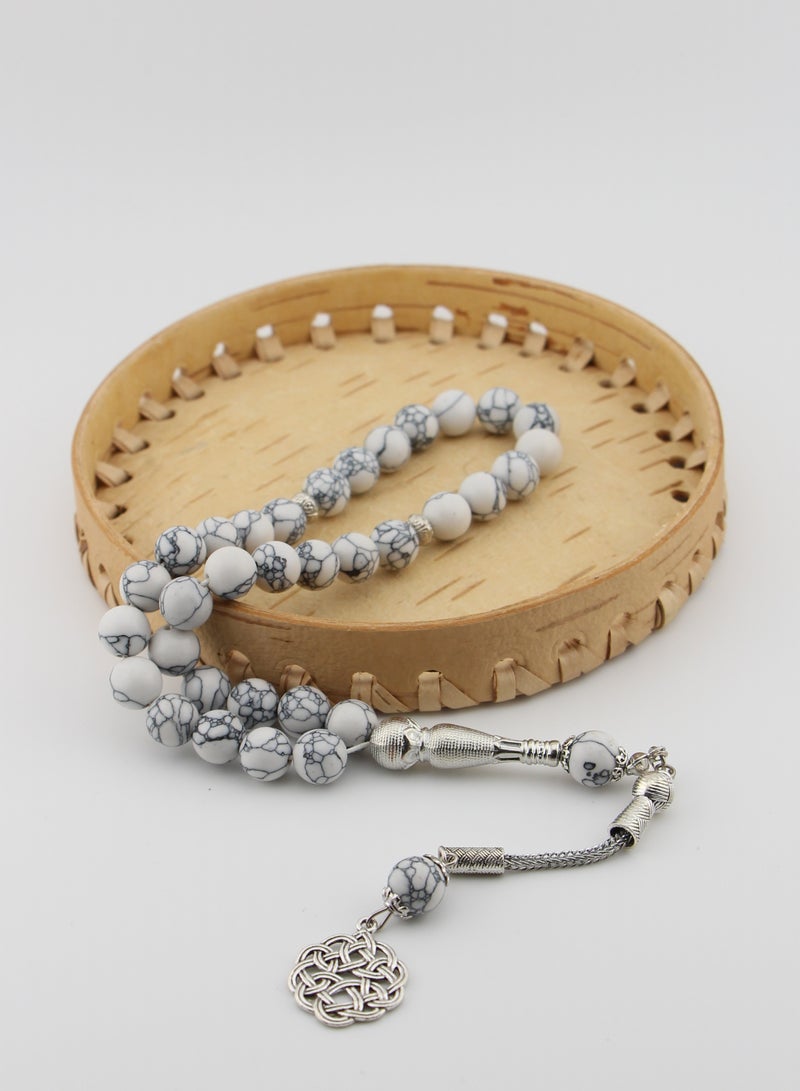 Kamins Collection Round White Turquoise Tasbih (Blue Lines ) - Image 3