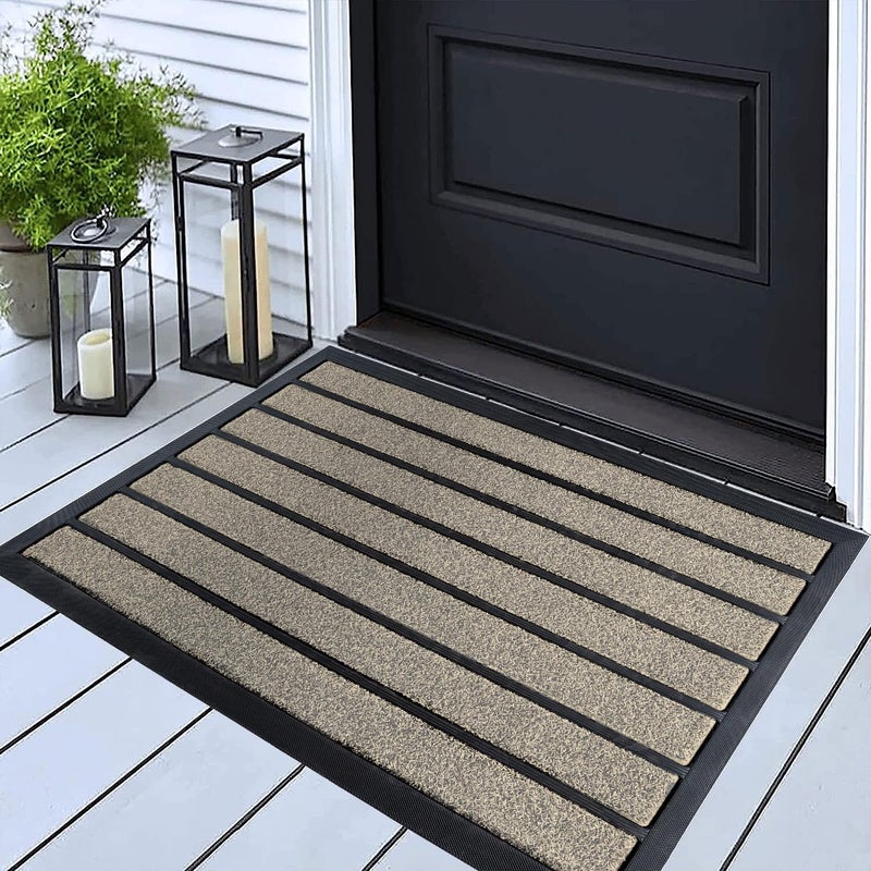 ubdyo Extra Durable Door Mat - Dirt Trapping Outdoor Welcome Mats - Non-Slip Outdoor Indoor Entrance - Low Profile Front Doormat (30" x 17", Bright Beige) - Image 1