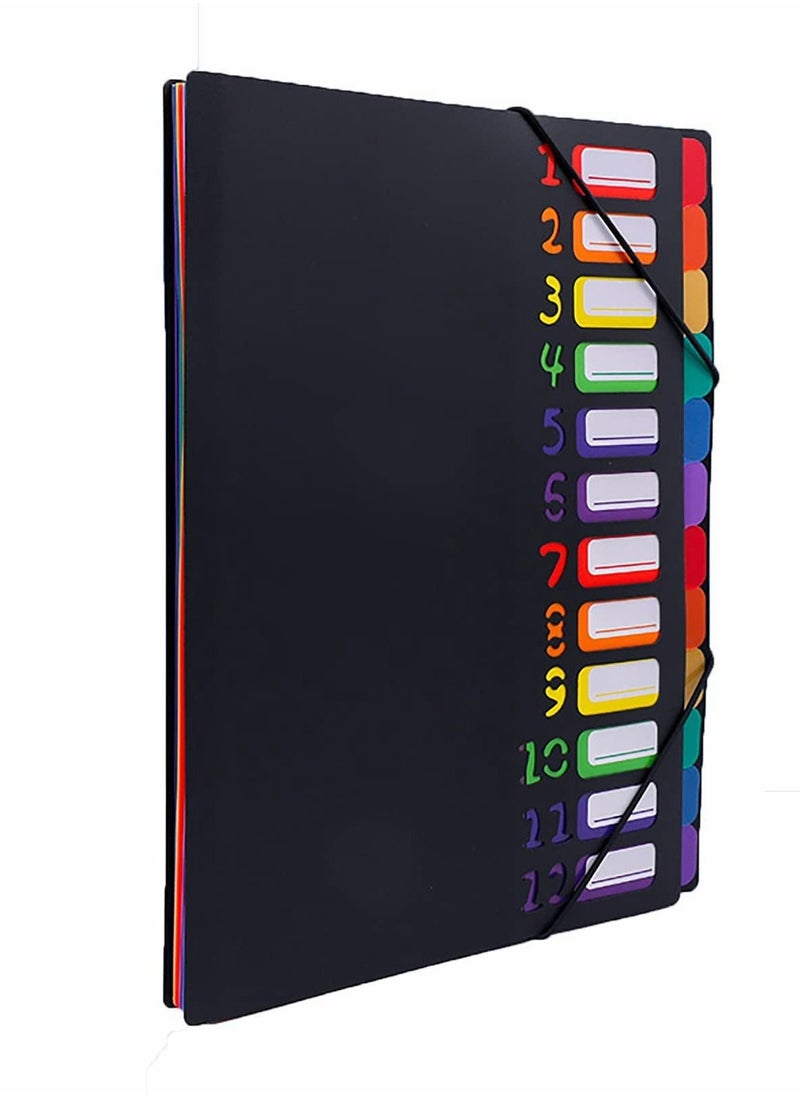 SYOSI - Colored File Folders,Accordian File Organizer Black Cover with 24 Pockets, A4 Letter Size Expanding Hold 240 Sheets, with Rainbow Tabs Suitable for School Office Travel - Image 1
