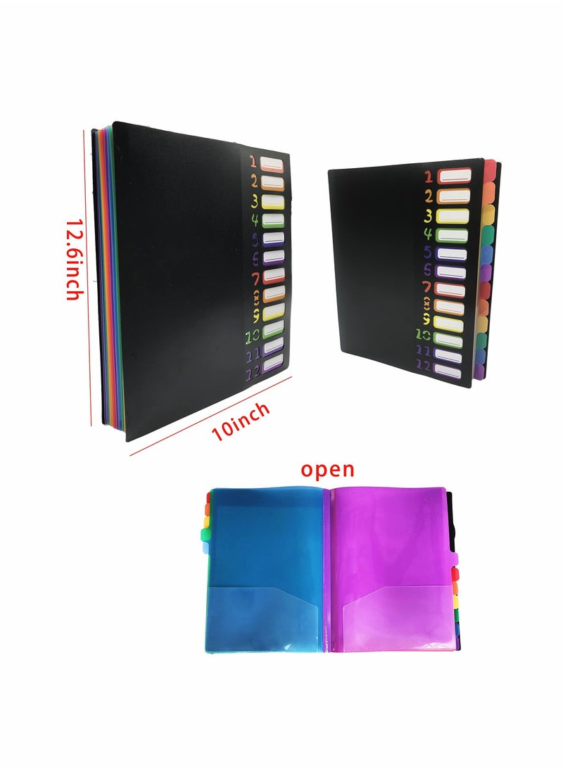 SYOSI - Colored File Folders,Accordian File Organizer Black Cover with 24 Pockets, A4 Letter Size Expanding Hold 240 Sheets, with Rainbow Tabs Suitable for School Office Travel - Image 1