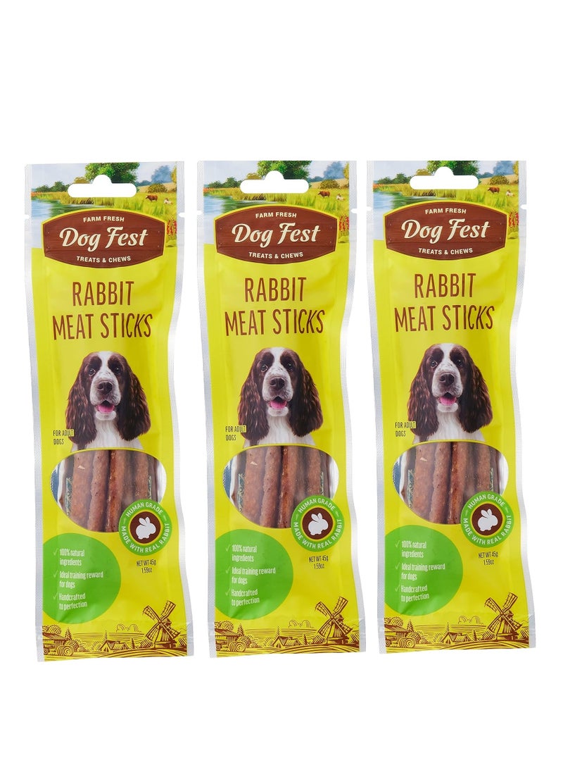 Dog Fest Rabbit Meat Sticks Treats For Adult Dogs 3X45g  - Image 1