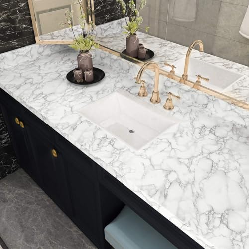 Livelynine 197 X 24 Inch Wide White Marble Contact Paper Peel and Stick Countertops Waterproof Wallpaper for Kitchen Counter Top Table Bedroom Desk Dresser Top Cover Adhesive Vinyl Countertop Covers - Image 5