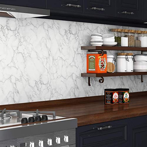 Livelynine 197 X 24 Inch Wide White Marble Contact Paper Peel and Stick Countertops Waterproof Wallpaper for Kitchen Counter Top Table Bedroom Desk Dresser Top Cover Adhesive Vinyl Countertop Covers - Image 3