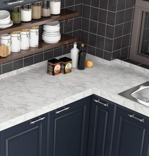 Livelynine 197 X 24 Inch Wide White Marble Contact Paper Peel and Stick Countertops Waterproof Wallpaper for Kitchen Counter Top Table Bedroom Desk Dresser Top Cover Adhesive Vinyl Countertop Covers - Image 2