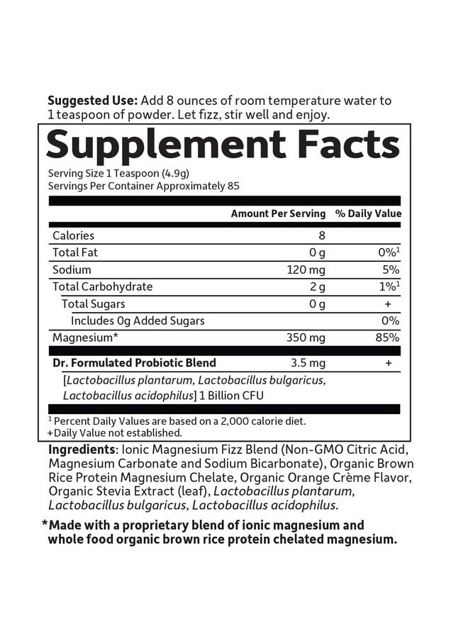 Garden of Life - Dr. Formulated Whole Food Magnesium 419.5G Powder Orange Chelated Nongmo Vegan Kosher Gluten & Sugar Free Supplement With Probiotics Best For Antistress Calm & Regularity - Image 1
