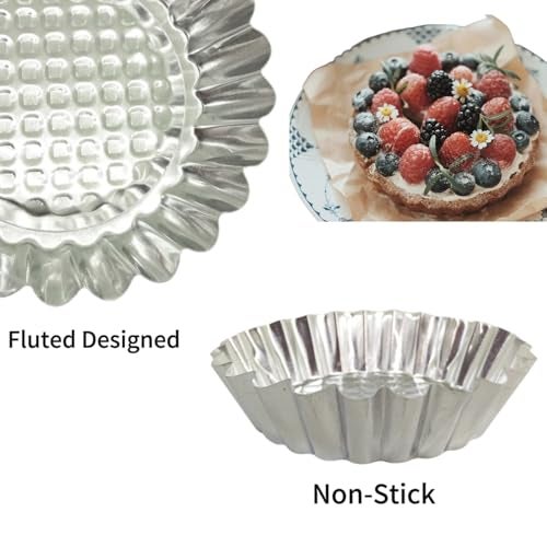 MYStar Set of 30, 3-3/4" Fluted Design Round Shape Non-stick Aluminum Tart Mold, Mini Pie Tin, Tartlet Pan - Image 4