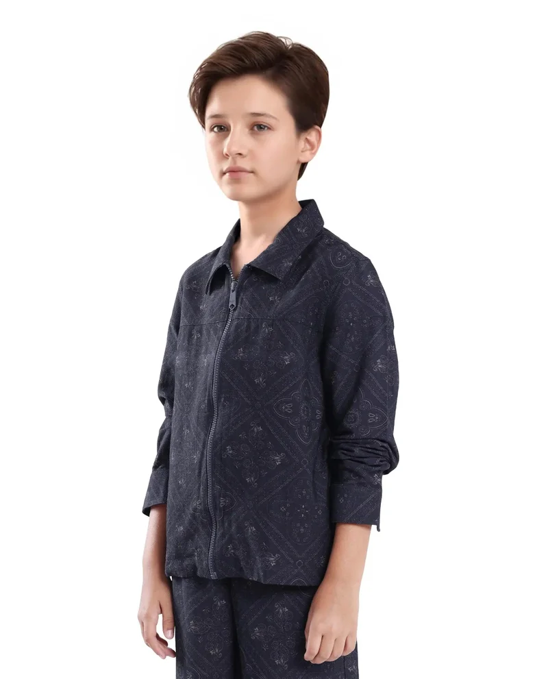 Rare Ones Rare Ones Kids Louis Dark Navy Viscose Full Sleeve Digital Print Shacket