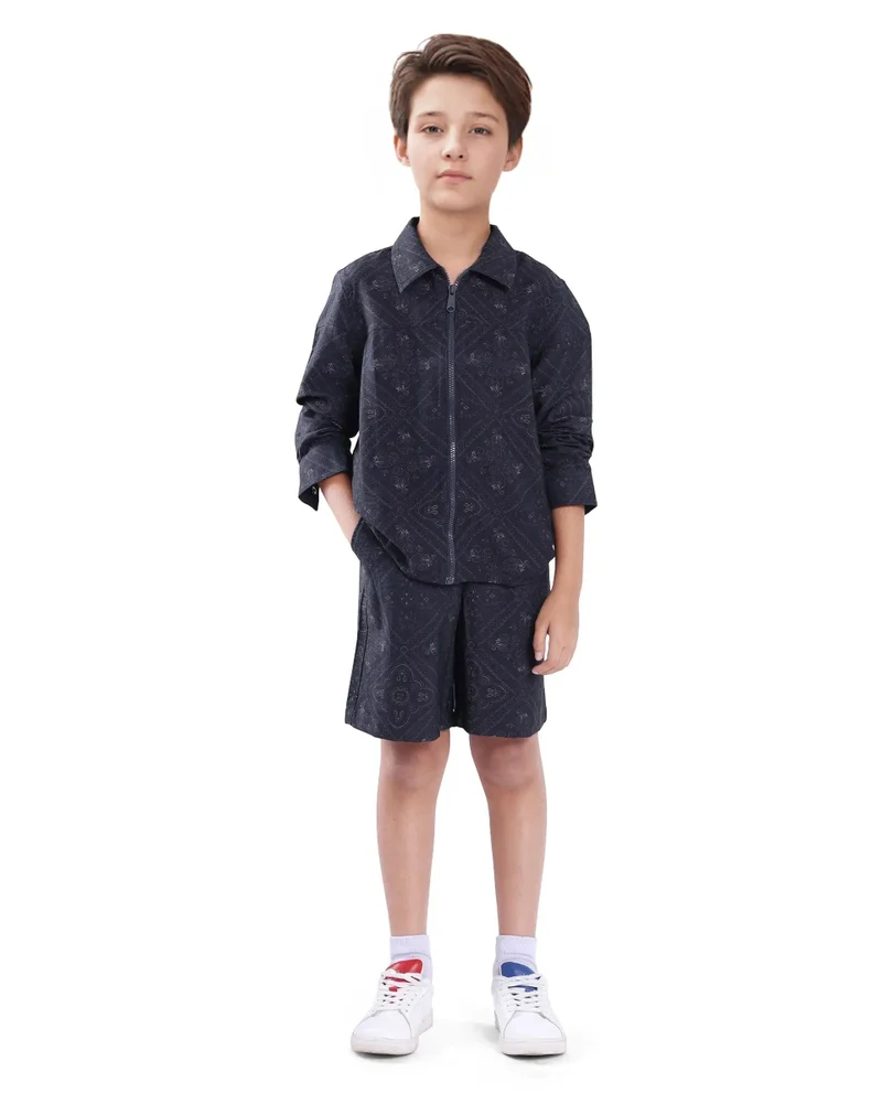 رير ونز Rare Ones Kids Louis Dark Navy Viscose Full Sleeve Digital Print Shacket