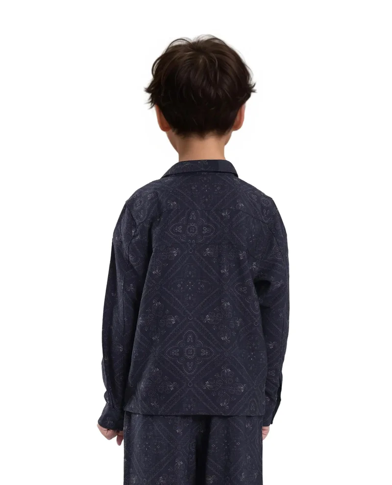 Rare Ones Rare Ones Kids Louis Dark Navy Viscose Full Sleeve Digital Print Shacket