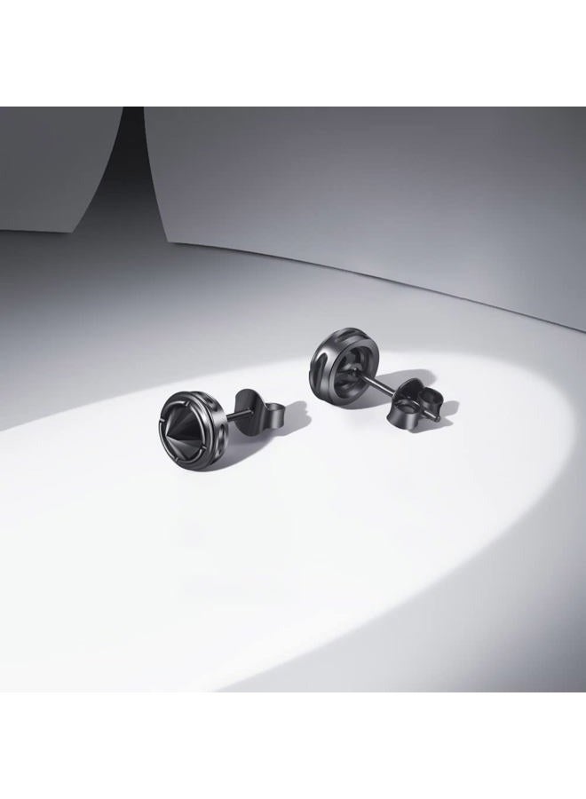 immobird أقراط رجال إيموبيرد ستود hypoallergenic مع spikes فريدة من نوعها أقراط ستود سوداء 8MM للجنسين مناسبة لحفلات المدرسة أو التنقل (أسود) ، 0.31"*0.31" ، فضة استرلينية ، زركونيا مكعبة - Image 5