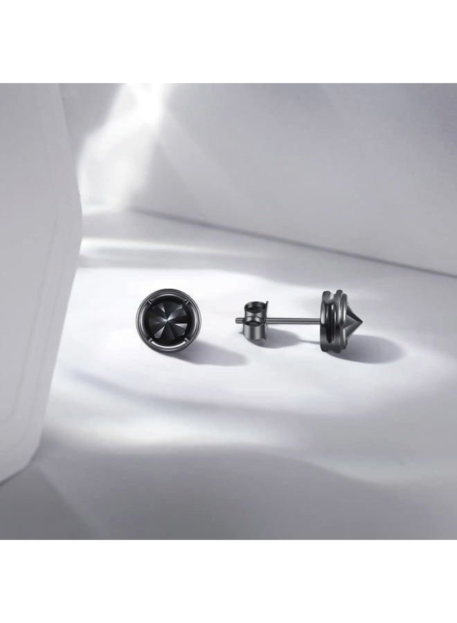 immobird أقراط رجال إيموبيرد ستود hypoallergenic مع spikes فريدة من نوعها أقراط ستود سوداء 8MM للجنسين مناسبة لحفلات المدرسة أو التنقل (أسود) ، 0.31"*0.31" ، فضة استرلينية ، زركونيا مكعبة - Image 4
