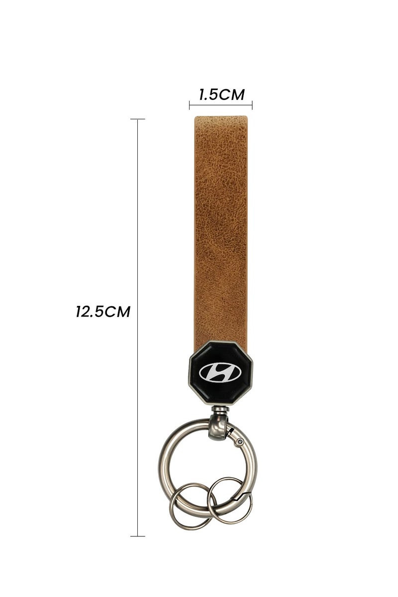 HYUNDAI Hyundai Leather Keychain 12.5cm x 1.5cm with 360° Rotating Metal Ring, Double Screw Fixing, Durable Brown Leather Strap, Portable Spring Ring, Key Holder for Car, House Keys, and Accessories, Stylish Key Organizer with Hyundai Logo  - Image 3