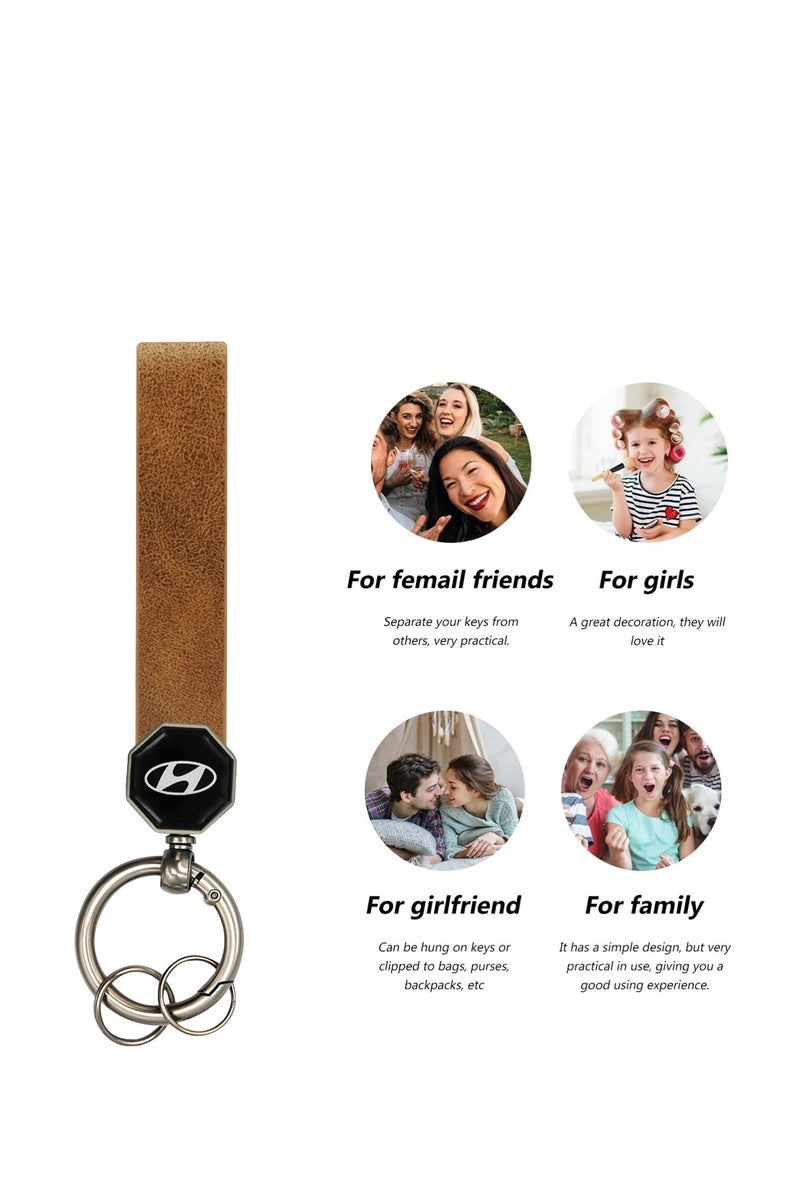 HYUNDAI Hyundai Leather Keychain 12.5cm x 1.5cm with 360° Rotating Metal Ring, Double Screw Fixing, Durable Brown Leather Strap, Portable Spring Ring, Key Holder for Car, House Keys, and Accessories, Stylish Key Organizer with Hyundai Logo  - Image 5